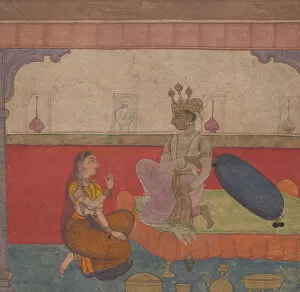 Dais Gallery: Radha Speaks to Krishna: Page from the Boston Rasikapriya (Lovers Breviary), ca. 1610
