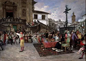 Siglo Xix Gallery: The Raffle of the Saint, oil on canvas, Rome 1875