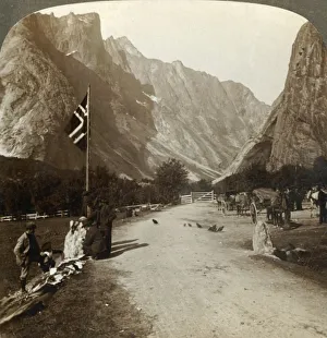 Flagpole Prints: Ragged range of the Troldtinder or Witch Pinnacles from valley road