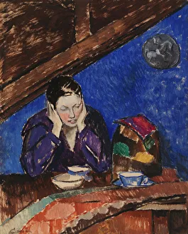 Caven Alvar Prints: Ragni at the coffee table, 1925. Creator: Alvar Cawén