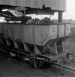 Loaded Gallery: A rail truck being loaded with coal, Lynemouth Colliery, Northumberland, 1963. Artist