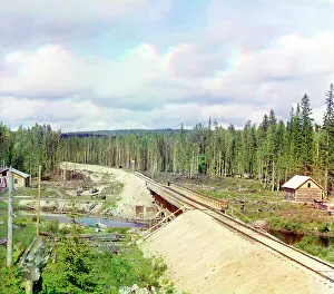 Deforestation Prints: Railroad bridge across Kumsa River near the Medvezhya Gora Station