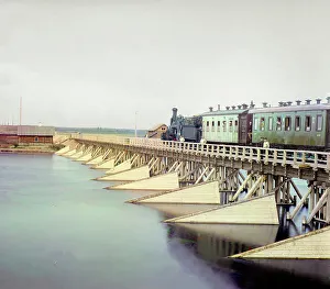 Colour Separation Negative Prints: Railroad bridge over the Shuya River, 1915. Creator: Sergey Mikhaylovich Prokudin-Gorsky
