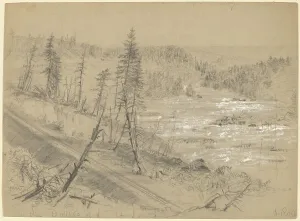 Heightened Prints: Railroad on the Dalles of the St. Louis, 1882. Creator: Alfred Waud