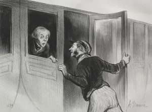Honoré Daumier French Gallery: The Railroads, plate 11: The Hazard of Sleeping on a Journey, 1843. Creator: Honore Daumier