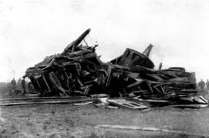 Incident Prints: The Railway Accident at Barassie: wrecked carriages, 1898. Creator: J. Macartney