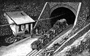 Images Dated 18th September 2012: Railway entering the Saint - Gothard tunnel, in the Swiss Alps, engraving 1877