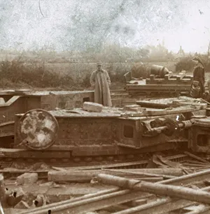 Krupp Prints: Railway mounting for Big Bertha gun, c1914-c1918