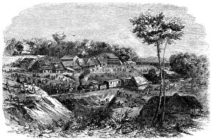 1855 Gallery: Railway in Panama, Culebra Station, March 1855, vintage engraving