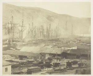 Crimea Ukraine Gallery: Railway Sheds and Workshops, Balaklava, 1855. Creator: Roger Fenton