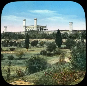 Railway station, from the Queens Garden, Delhi, India, late 19th or early 20th century