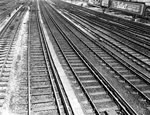 Railway Line Prints: Railway tracks and Butlin's advertisement