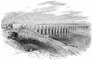 James Hall Nasmith Prints: Railway Viaduct over the Tweed, at Berwick, 1850. Creator: Edmund Evans