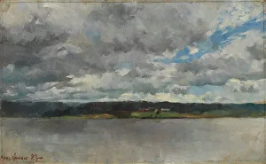 Akseli Gallen Kallela Prints: Rain Clouds over a Lake Landscape, 1883. Creator: Akseli Gallen-Kallela
