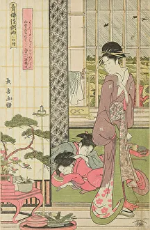 Oban Triptych Prints: Rain the Morning After in the Pleasure Quarter (Seiro kinuginu no ame)