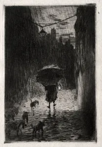 Rain and Umbrella, c. 1875. Creator: Felix Hilaire Buhot (French, 1847-1898)