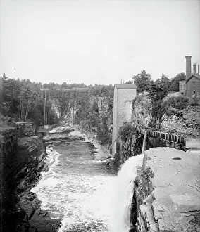 Lumber Industry Prints: Rainbow Falls and R.R. bridge, Ausable Chasm, N.Y. c1905. Creator: Unknown