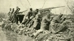 Infantry Prints: After the Rains: Serbian Infantry... during the Floods, First World War, c1915, (c1920)