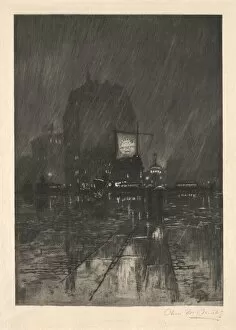 C F William Mielatz Gallery: A Rainy Night, Madison Square, 1890. Creator: Charles Frederick William Mielatz
