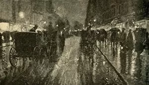 A Rainy Night. - Street lighted by Electricity, 1882. Creator: Unknown