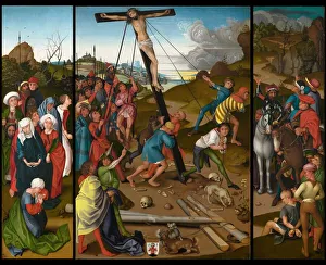 The Raising of the Cross [center, left, and right panels], c. 1480 / 1490