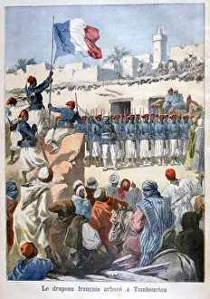 Mali Prints: The raising of the French flag at Timbuktu, 1894. Artist: Frederic Lix
