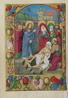 Miniatures Painting Prints: The Raising of Lazarus; Book of Hours, early 16th century. Creator: Unknown