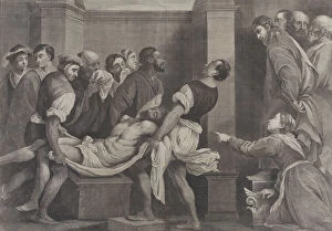 Raising Gallery: The raising of Lazarus, who is carried by three men at left, while his sister and C... ca. 1656-60