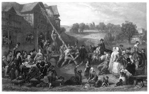 J Edward Goodall Prints: Raising the May-Pole, c1854. Artist: E Goodall
