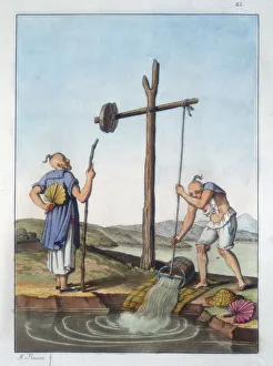 Raising water by means of a shaduf, China, 1825-1835