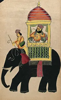 Rajah Prints: Raja on a black elephant, c1890. Creator: Unknown