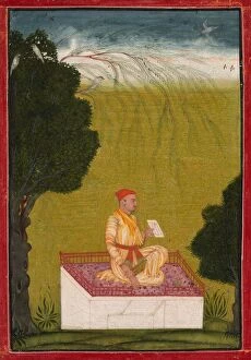 Opaque Watercolour And Gold On Paper Gallery: Raja Dalip Singh of Guler on a Dais, c. 1720. Creator: Unknown