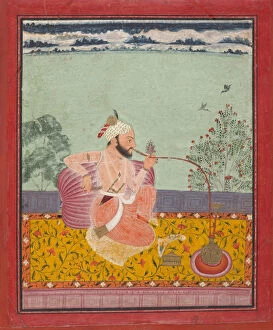 Opaque Watercolor Collection: A Raja Smoking a Hookah, ca. 1690-1710. Creator: Unknown