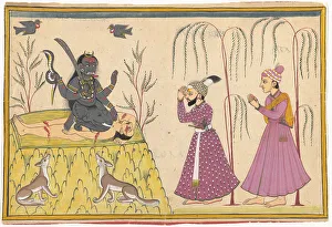 Rajah Prints: Raja Surma Sen (Reigned 1781-1788) and His Attendant Nagatu Worshipping the Goddess Kali