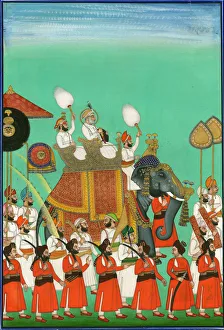 Rajah Prints: Rajah of Jodhpur Riding an Elephant, c. 1780. Artist: Indian Art