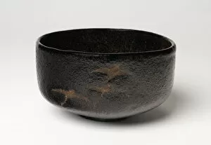 Waterfowl Collection: Raku-Ware Tea Bowl with Design of Descending Geese, 18th / 19th century. Creator: Unknown