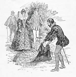 Hose Prints: Raleigh and Queen Elizabeth, c1929. Creators: Howard Davie, Harry Payne