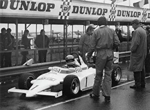 Ralt RT3 in pits, Ayrton Senna, Formula 3 at Thruxton 3rd March 1983. Creator: Unknown
