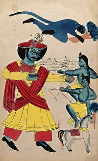 Vishnu Prints: Rama fighting his sons Lava and Kusa with Hanuman helping. Creator: Unknown