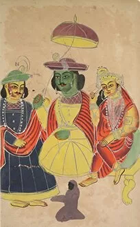 Black Ink Gallery: Rama and Sita Enthroned with Lakshmana and Hanuman Attending, 1800s. Creator: Unknown