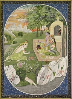 Ink And Colour On Paper Collection: Rama, Sita and Lakshmana in the Forest, page from the Ramayana (Tales of God Rama), c