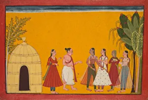 Rama and Sita Being Taken to the Priest to Fix the Wedding Date; page from the Ramayana