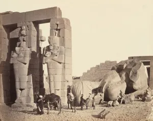 Colossus Prints: The Ramasseum of El-Kurneh, Thebes, First View, c. 1857. Creator: Francis Frith