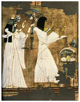 Rames and his wife in adoration before a table heaped with offerings, c1400 BC (1958) Rames and his wife in adoration before a table heaped with offerings, c1400 BC (1958)