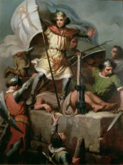 West Prints: Ramon Berenguer III the Great (1082 - 1131) nailing the flag of Barcelona in