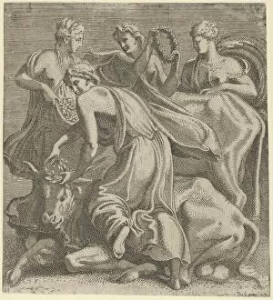 Abduction Collection: The Rape of Europa, ca. 1542-45. Creator: Leon Davent