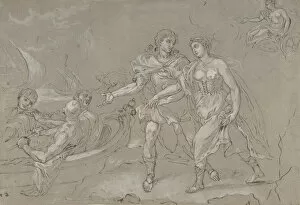 Helen Of Troy Gallery: The Rape of Helena; verso: Study of a Kneeling Nude Male Figure, late 17th-18th century
