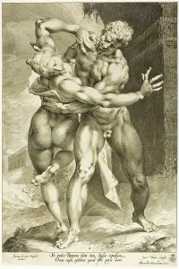 Assault Prints: The Rape of a Sabine Woman, Frontal View, c.1598. Creator: Jan Muller