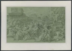 Black Chalk With White Heightening Prints: Rape of the Sabines, c. 1820. Creator: Vincenzo Camuccini (Italian, 1771-1844)