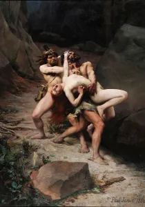 Prehistory Prints: The Rape in the Stone Age, 1888. Creator: Jamin, Paul Joseph (1853-1903)